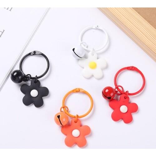 Colorful Floral And Bells Charm Flower Key Chain Key Rings For Woman Cute Girly Heart KidS Car Keychains Bags Hanging Wholesale