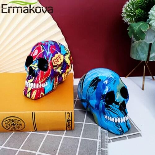 Halloween Colorful Skull Statues Home Decor Skull Resin Figurine Living Room Bedroom Office Decoration Artwork Decor Sculpture