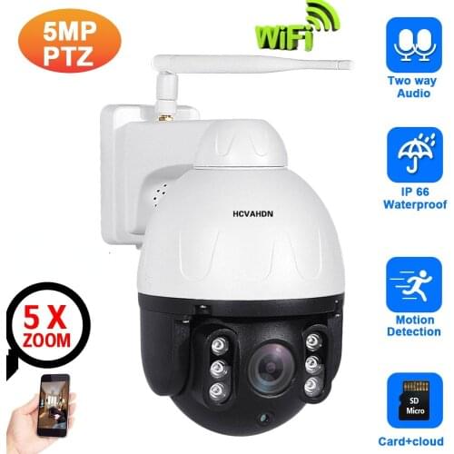 5MP Outdoor Wifi CCTV PTZ Dome Camera 5X Optical Zoom 2 Way Audio IP security Surveillance camera System Wireless H.265 ONVIF
