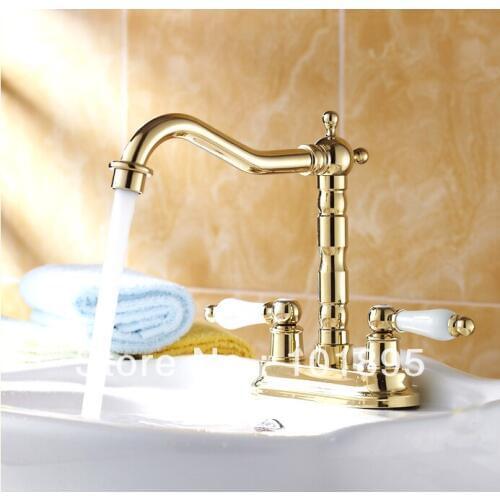 L16335 - Luxury Single Lever Wall Mounted Gold Color Brass Wash Basin Faucet
