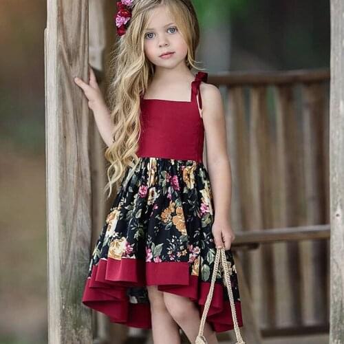Summer Dresses for Girls Irregular Bow Floral Printing Dress Kids Girl Princess Party Dress Children Christmas Clothing Vestidos