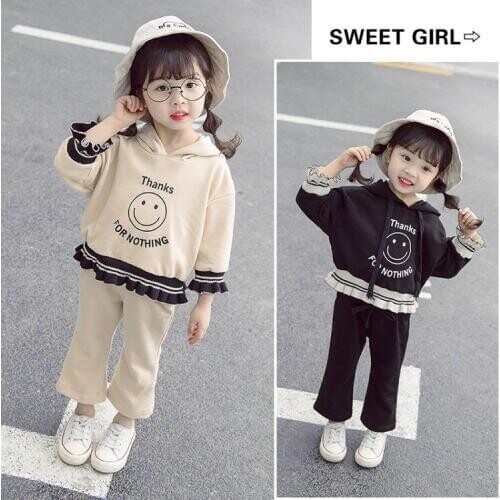 Baby Kids Fashionable Spring Ruffles Clothing Set Infants Hooded Sweatshirt + Pants 2 Pcs Suit Girls Casual Clothes Twinset P245
