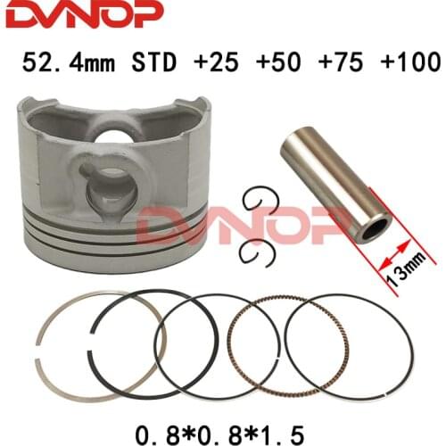 Motorcycle 52.4mm STD +25 +50 +75 +100 Piston 13 mm Pin Ring 0.8*0.8*1.5mm Set For Honda CBF125 SDH125-51 WH125-7 WH125-8