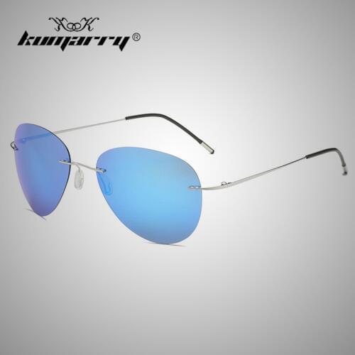 KUMARRY 2020 Vintage Rimless Pilot Polarized Sunglasses Men Lightweight Titanium Stretch Leg Drivers Fishing Glasses UV KTM037