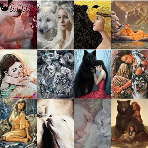 Beauty Animal Diamond Painting Long Hair Girl 5D Diy Mosaic Kit Wolf Cross Stitch Embroidery Hand Inlaid Home Decoration Gift
