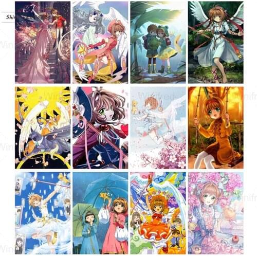 5D DIY Diamond Painting Kit Cartoon Magic Girl Full Drill Diamond Embroidery Mosaic Cardcaptor Sakura Anime Girl Picture Gifts
