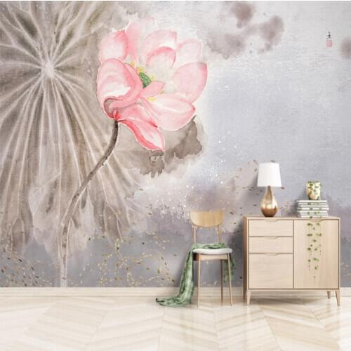 Seamless wallpaper New Chinese style elegant ink lotus background wall mural