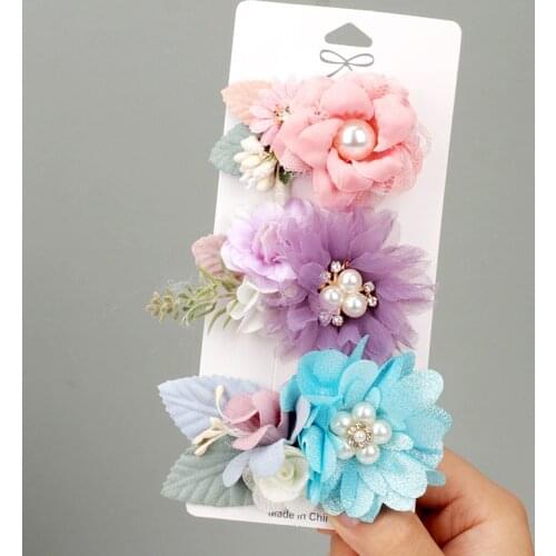 Ncmama 3Pcs/Set Baby Artificial Flower Hairclips Floral Headwear Girl Kids Sweet Hairpins Hairgrips Headwear Hair Accessories