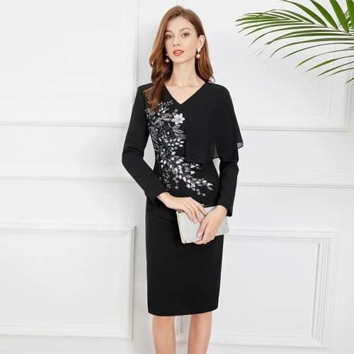 MIUXIMAO 2021 New Autumn Womens Clothing V-Neck Long Sleeve Slim Waist Printing Dress Elegant Fashion Office Style