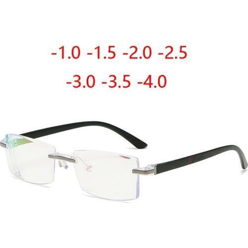 Frameless Myopia Glasses Finished Unisex Blue Light Blocking Rimless Prescription Eyeglasses Diopter -1.0 -1.5 To 4.0