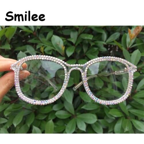 2020 New Rhinestone Oversized Goggles Women Crystal Eyewear Fashion Glasses With Clear Lenses Eyeglasses Large Frame Vintage