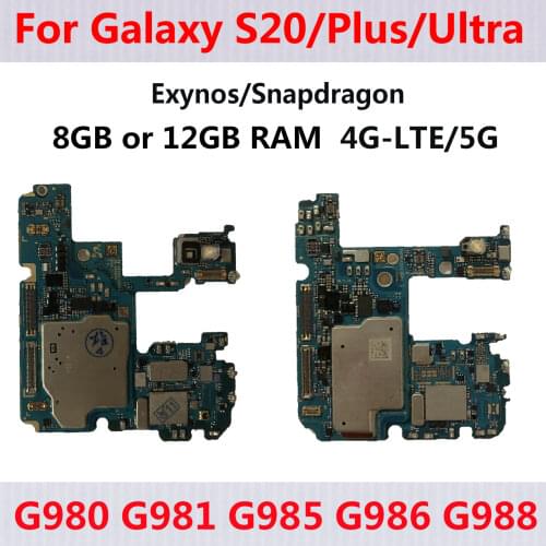 Original Motherboard Unlocked Logic Board For Samsung Galaxy S20 G980F G981B Dual Sim S20 Plus 5G G986B G988B G986B G981U 5G