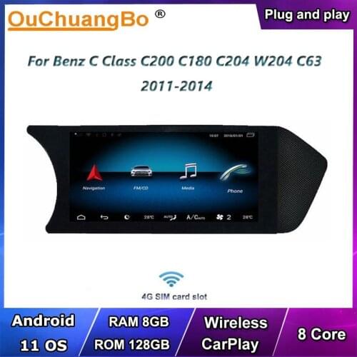 Ouchuangbo 4G Radio GPS Android 10 For 8.8" Mercedes Benz C-Class C200 C180 C204 W204 C63 2011-2014 With 8 Core 8GB 64GB CarPlay
