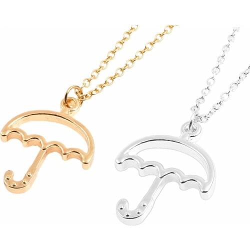 Sun Umbrella Parasol Charm Necklace Hollow Rain Umbrella Brolly Bumbershoot Rainwear Pendant Chain Necklaces Women Jewelry Gift