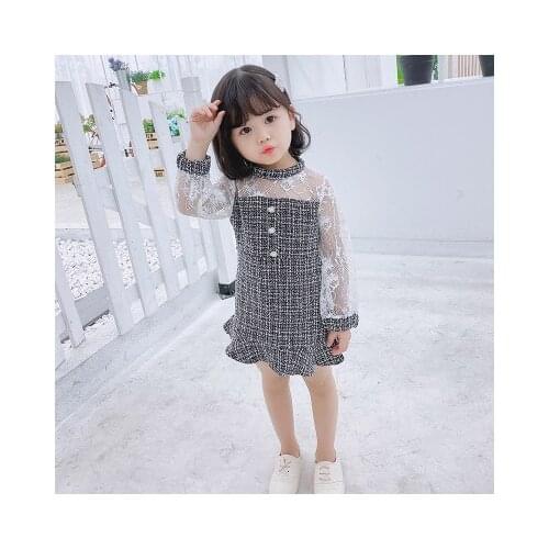 GIRL Princess dress spring and autumn summer fashion stitching lace small fragrance new long-sleeve little girl dress