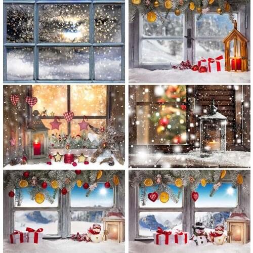 Christmas Tree Winter Christmas snowman outside window gifts Baby Photography Backdrop Decoration Backgrounds Photo Studio