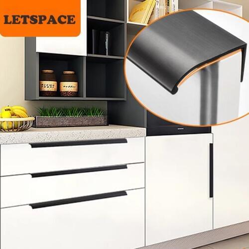Modern simple cabinet door edge handle wardrobe drawer pulls black hidden furniture handle Zinc alloy kitchen cabinet knob 160mm