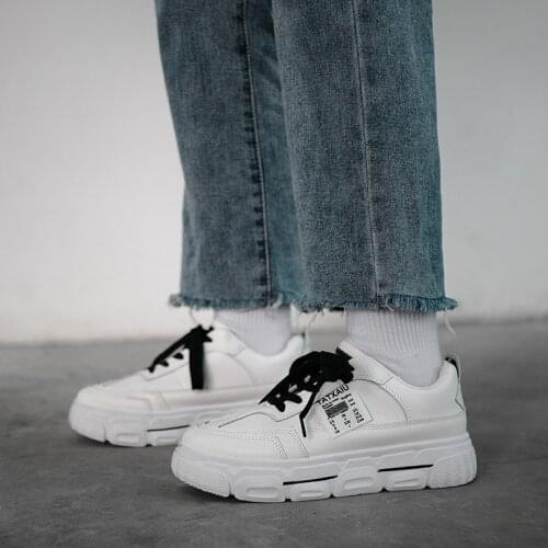 Small White Shoes Fashion Student Running Board Shoes Womens Breathable Increased Ins Board Shoes Lace-Up All-match Shoes
