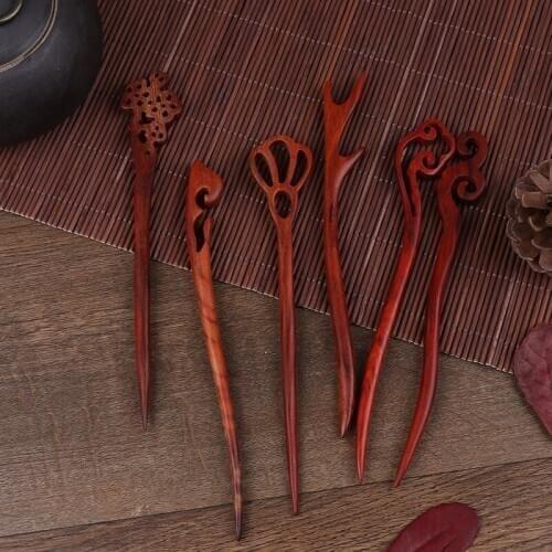 Vintage Handmade Chopstick Hair Stick Vintage Wood Carved Hairpin For Women Hair Accessories Retro Style Hair Styling Tools
