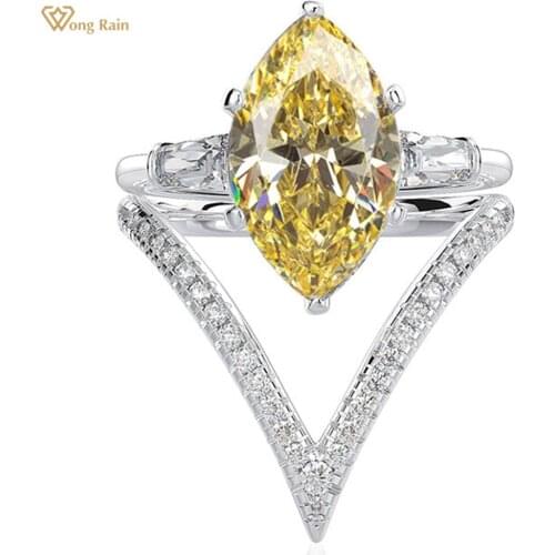 Wong Rain Vintage 100% 925 Sterling Silver Mariquesa Cut Created Moissanite Wedding Engagement Ring Sets Fine Jewelry Wholesale