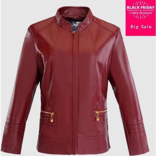 6XL 5XL 4XL PLUS SIZE 2020 Autumn Womens PU leather jacket short paragraph fashion red leather pu motorcycle JACKET W1137