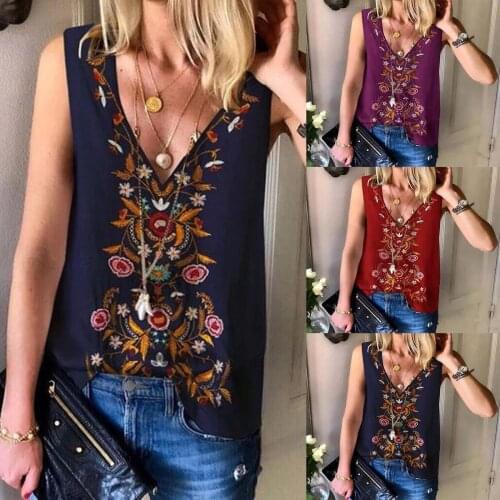 Vintage Tee Shirt Tops Women Ladies Sleeveless Summer V neck T-Shirts Casual Floral Graphic Harajuku Elegant Pullover Tank Tops