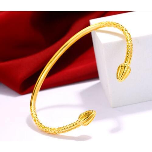 Womens Mens Cuff Bangle Yellow Gold Filled Solid Hip Hop Fashion Bangle Bracelet Gift