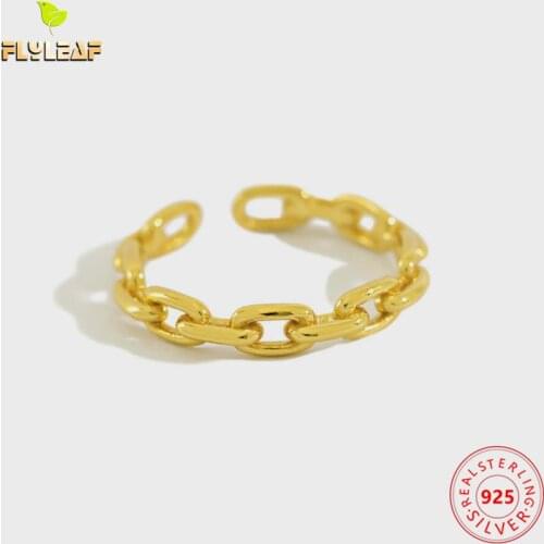 925 Sterling Silver Gold Chain Shape Open Rings For Women Korea Popular Luxury Lady Student Fine Jewelry