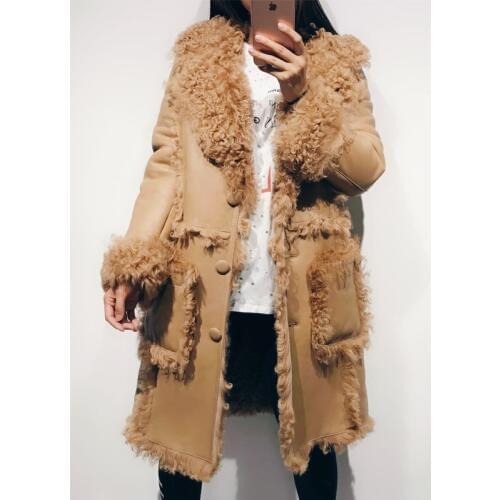 Suede leather coat women real lamb skin coat shearling coat