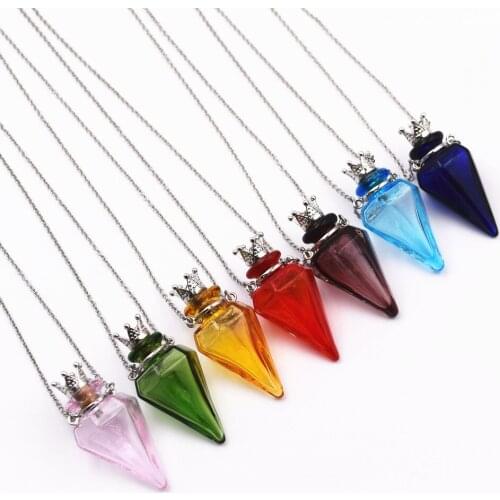 1PC Diamon shape Diffuser Perfume pendant Refillable Essential Oil Aromatherapy Colored glaze glass Bottle Pendant Necklace