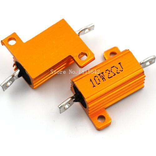 2PCS RX24 10W 2R 2RJ Wire Wound Resistor Metal Shell Aluminium Golden Resistor 10Watt 2 ohm Heatsink Resistance