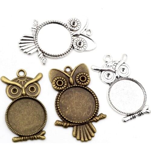 5pcs 20mm Inner Size Antique Silver Plated Gold Owl Style Cabochon Base Setting Charms Pendant