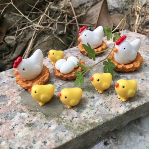 10PCS Chicken Family Moss Micro Landscape Decoration Ornaments Resin Crafts DIY Desktop Landscape Material Accessories 2cm