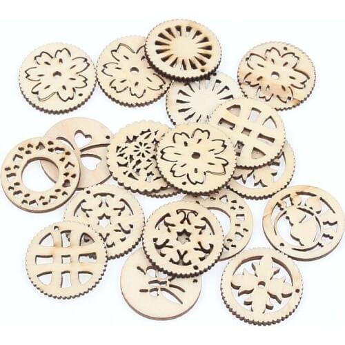 20pcs Wooden Mixed Round Pattern carving plywood Wood Carft Scrapbooking Accessories DIY Home Decorations 30mm
