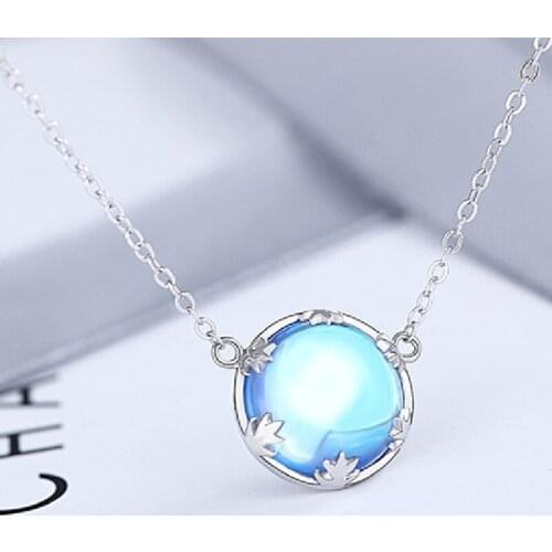 2021 New S925 Sterling Silver Fashion Clavicle Chain Blue Green Stone Aurora Necklace Female European and American Necklace