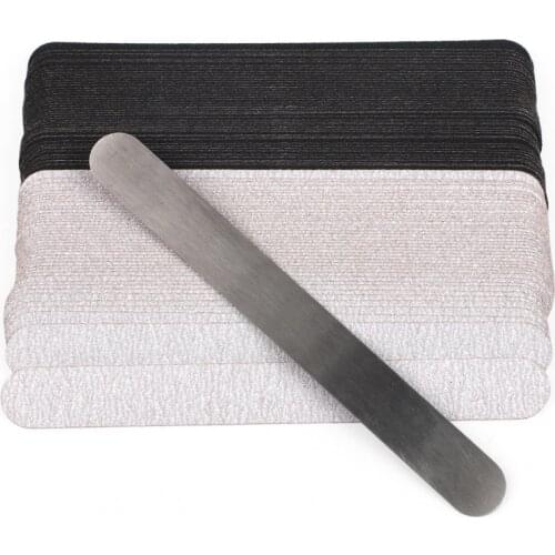 50pcs Replacement Sandpaper Nail File Buffer 100/180/240 Straight Removable Pads With Stainless Steel Handle Metal Buffer Files