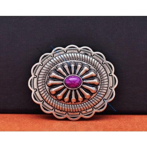 6pc 44*38mm American Traditional Flower Pattern Purple Turquoise Western Leathercraft Luggage bag Hardware Belt Concho Screwback