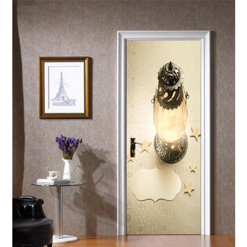 77*200cm Delicate Design European Atmosphere Mythical God Lamp Oil Paintting Wall Sticker Wallpaper Door Stickers Home Decor