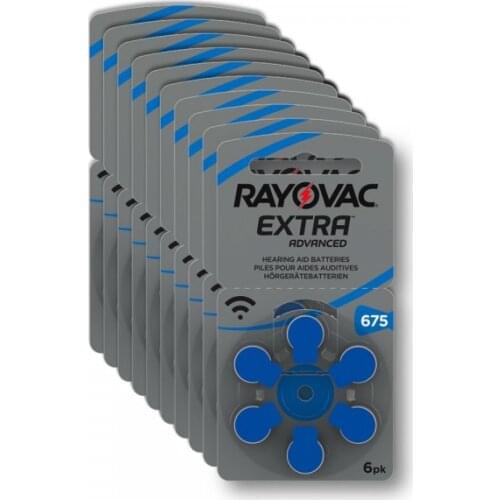Hearing aid batteries 60 PCs/1 box RAYOVAC EXTRA-A675 Zinc air battery 1,45, hearing aid batteries