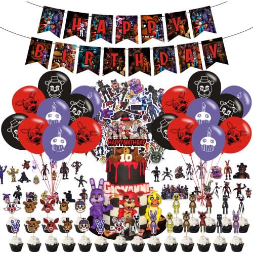 Freddy Bear Midnight Birthday Party Supplies, Teddy Bear Party Decoration Kit Includes Banner, Cake Topper and Latex Balloon