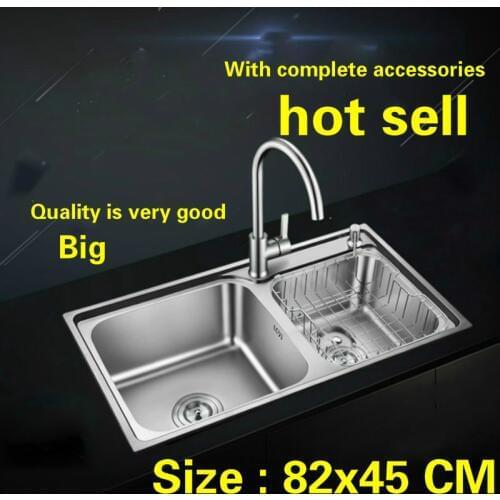 Free shipping Hot sell big kitchen sink 0.8 mm thick 304 stainless steel standard double groove 820x450 MM