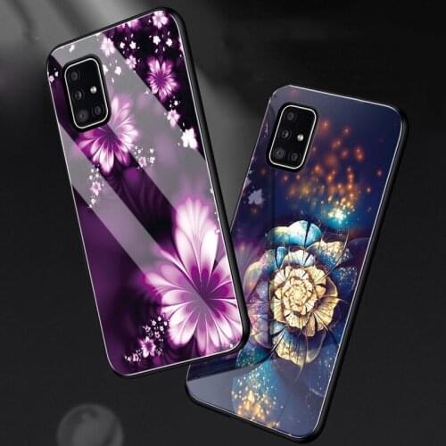 Luxury Tempered Glass case for Samsung Galaxy A51 A71 A70 case flower back cover full protection for samsung a51 a71 5G Case