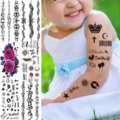 Black Crown Star Temporary Tattoos For Kids Women Realistic Balloon Cross Lip Sun Fake Tattoo Sticker Diy Arm Face Tatoos Paste