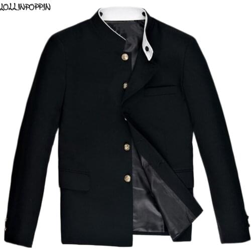Chinese Style Double Collar Black Suit Jacket New 2021 Mandarin White Collar Varsity Tunic Coat