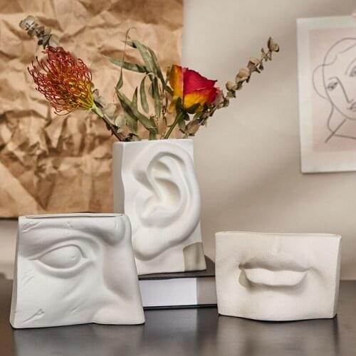 Cutelife Nordic Ceramic White Head Flower Vase Decoration Home Plant Arrangement Vases Living Room Wedding Face Ornaments Vase
