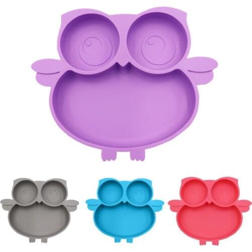 Kids Plate Cartoon Owl Suction Cup Bottom Food Grade Silicone Toddle Feeding Tableware for Baby Carriage