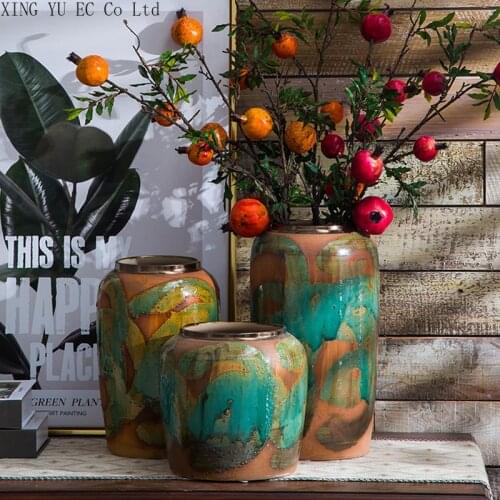 Retro Ceramic Vase American Modern Minimalist Living Room Desktop Ornaments Simulation Dried Flowers Living Room Decoration