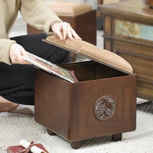 Chinese Wooden Living Room Villa Storage Stools Household Furniture Adult Ottomans Retro Office Bedroom Shoe Replacement Stool