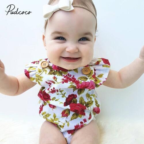2019 Cute Floral Romper 2pcs Baby Girls Clothes Jumpsuit Romper+Headband 0-24M Age Ifant Toddler Newborn Outfits Set Hot Sale