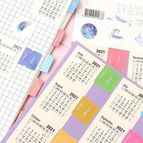 Colorful Washi Paper 2021 Year Calendar Stickers Monthly Planner Label Stickers Agenda Stationery Stickers 2021 Schedule Da T2Q4